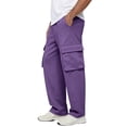 thumbnail image 5 of Cargo Sweatpants for Men Straight Wide Leg Baggy Pants High Rise Elastic Jogger with Pockets, Purple L, 5 of 7