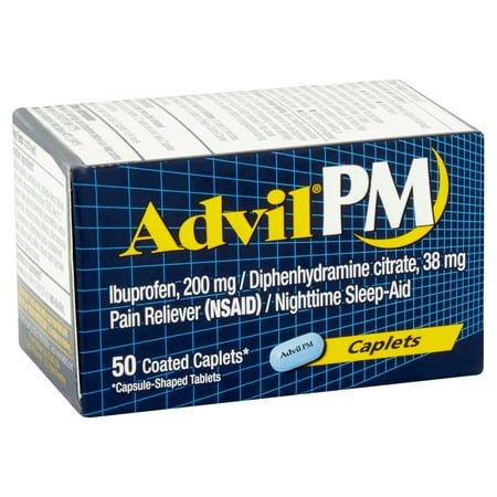 Advil PM (50 Count) Pain Reliever / Nighttime Sleep Aid Caplet, 200mg Ibuprofen, 38mg Diphenhydramine
