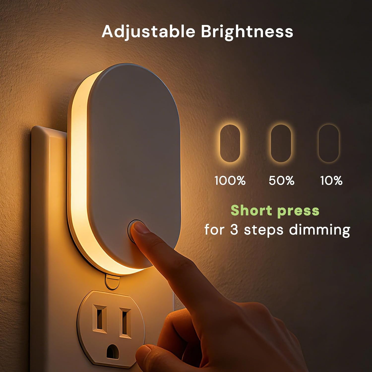 RGHJAR-Night Lights Plug Into Wall: 2 Pack Night Light with Dusk to Dawn Sensor, Soft White 3000K Nightlight, 0-100LM Dimmable, 90° Foldable Plug in Night Light for Bathroom, Hallway, Bedroom