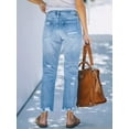 thumbnail image 4 of Distressed Light Blue Denim Jeans Women's Casual Crop Straight Leg Washed Mid Rise Non-Stretch Cotton Classic Ankle Length, 4 of 4