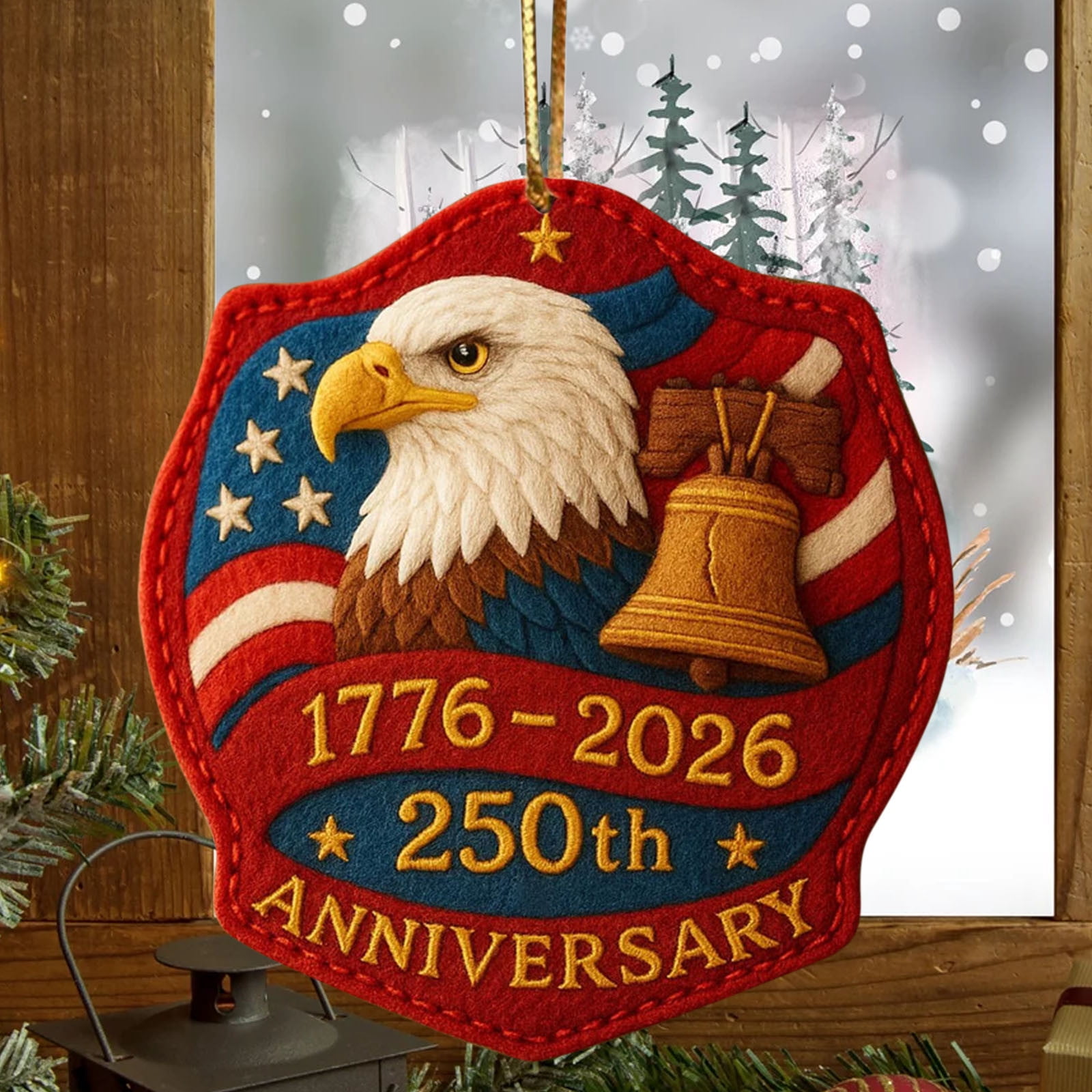 United States 250th Anniversary Ornaments, 250th Anniversary Acrylic Christmas Ornament – 1776-2026 Red & Gold Patriotic Christmas Tree Hanging Decor, Shatterproof Holiday Ornament Gift (2PCS)