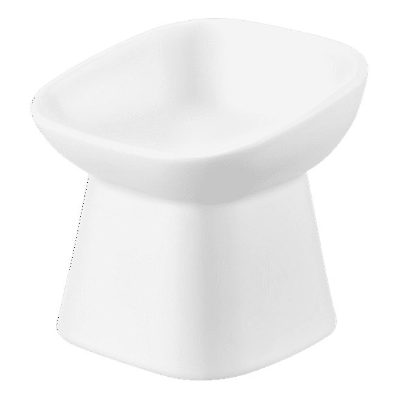 Yamazaki Home Tilted Pet Food Bowl, White, Ceramic, 6.7oz, Dishwasher Safe