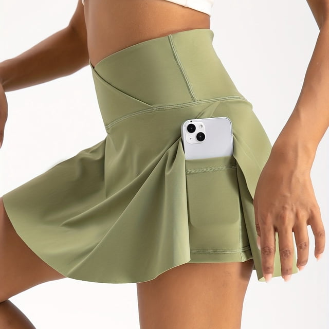 Luce elegante y siéntete cómoda: faldas de tenis 2 en 1 con pantalones cortos y pantalones cortos de yoga y golf con bolsillo interior de cintura alta para ropa deportiva para mujer