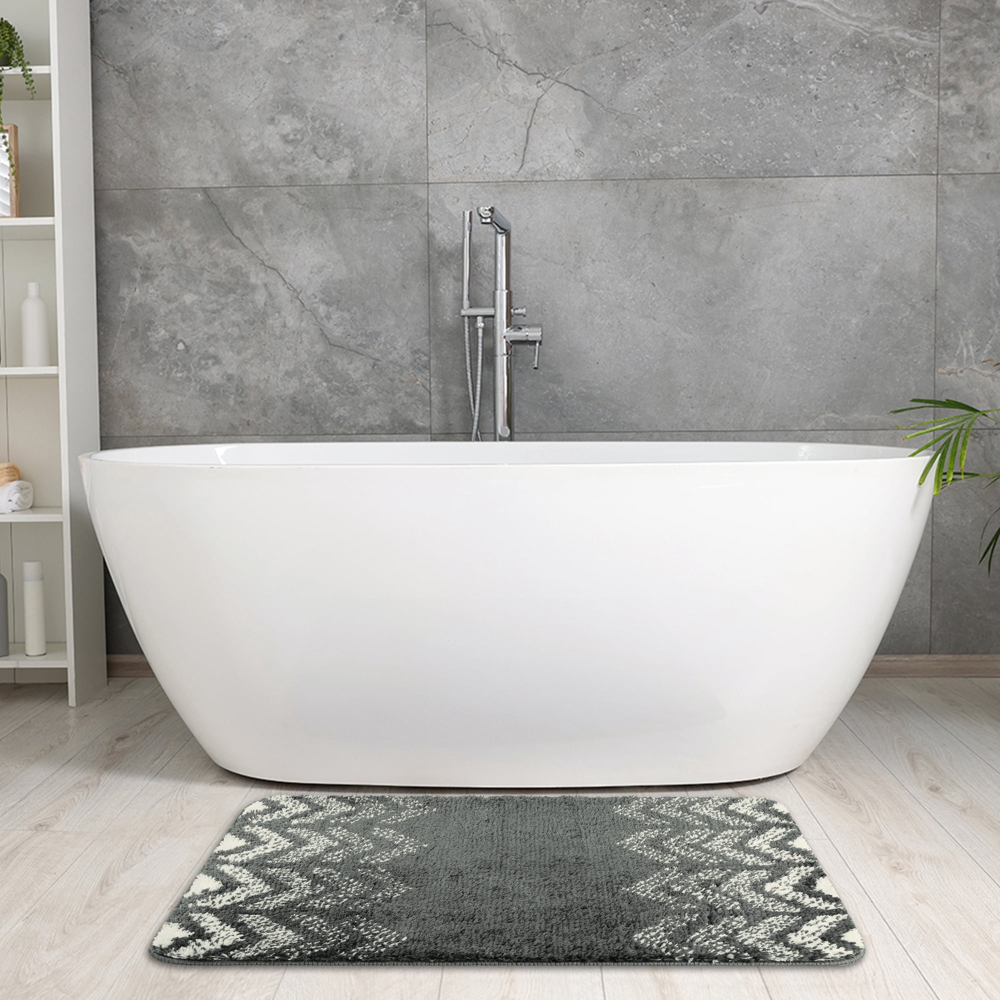 Unique Bargains 2 Pcs Geometric Patterns Bathroom Mats Absorbent Non-Slip Bath Rugs Dark Grey/Grey 20" x 32"
