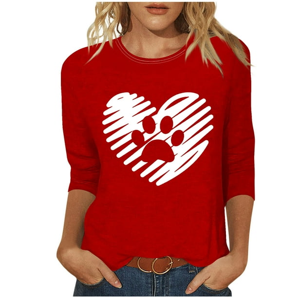 Tops de Cuello Redondo para las Mujeres Moda Impresa 3/4 Mangas Blusa Casual Top, Estante de Imitación