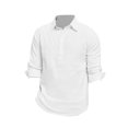 thumbnail image 4 of Npasoilc Chemise Tops for Men Cotton Linen Long Sleeve 1/3 Button Up Turn Down Collar T-Shirts Breathable Lapel Beach Shirts Daily Casual Loose Blouse Tops, 4 of 5