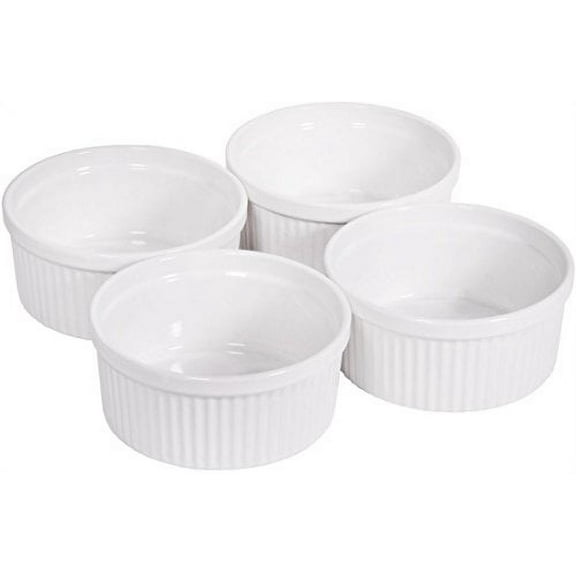 Palais Dinnerware Ramekins Collection Porcelain Soufle Dishes (8 Oz - Set of 4, White - Stripe Finish)