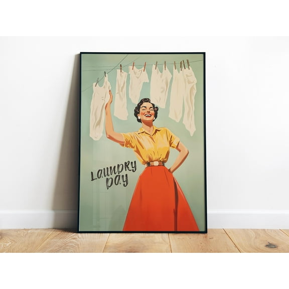 369 Prints Laundry Day Print Retro Housewife Wash Room Art Utility Room Print Laundry Wall Art Decor For Laundromat Fun Laundry Clothesline Art UNFRAMED, 8x12