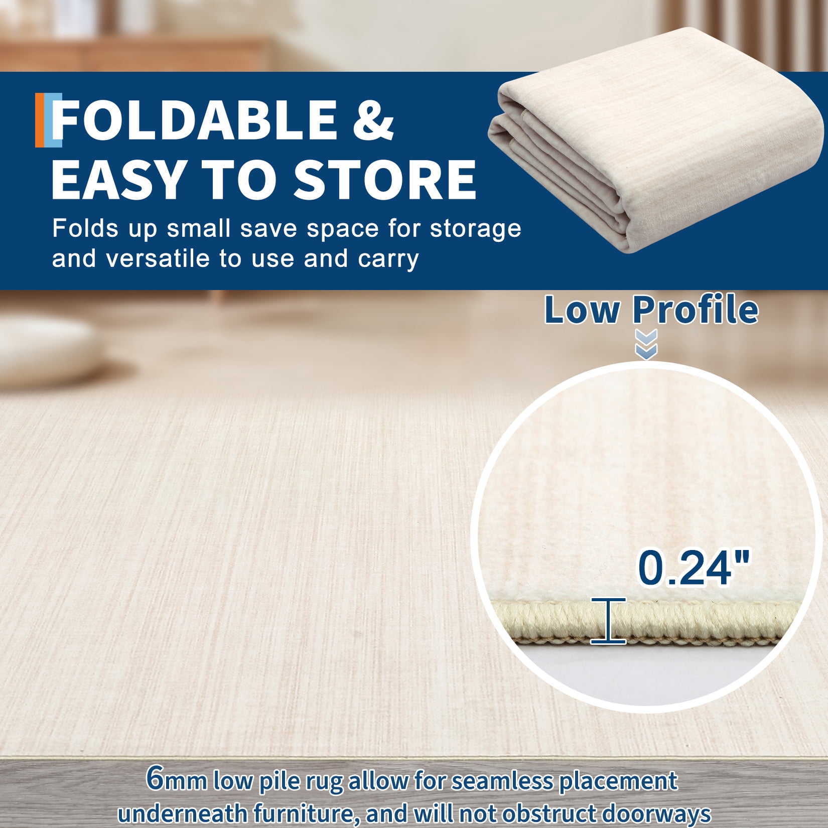 Garvee 5'x7' Modern Solid Color Area Rug with Non Slip TPR Backing, Washable Rugs Low Pile Non Shedding Indoor Carpet for Living Room Bedroom Home Office, Beige