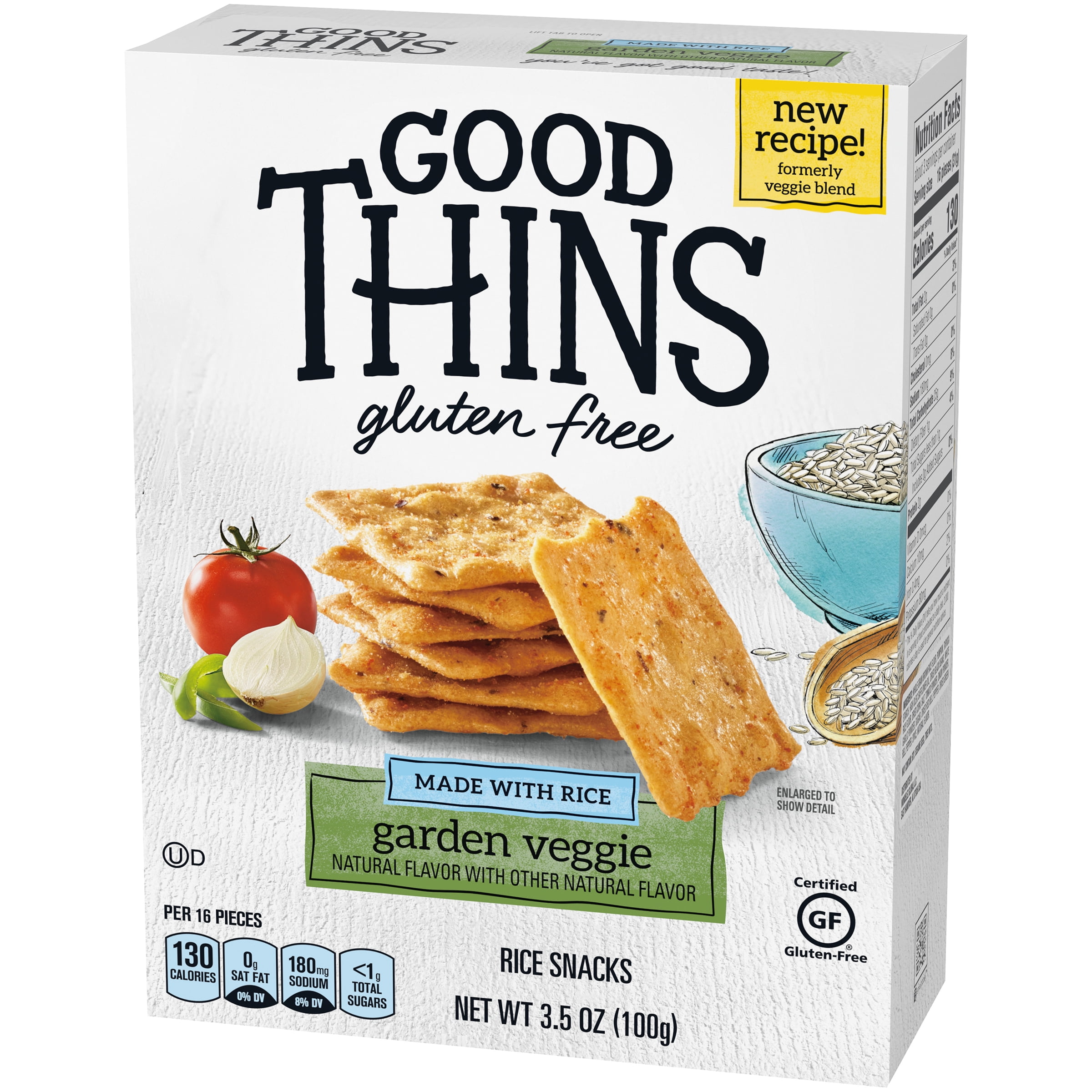 Good Thins Garden Veggie Rice Snacks Gluten Free Crackers, 3.5 oz (Pack of 8)