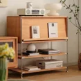 thumbnail image 2 of Librería de ratán de madera maciza, taquilla de vidrio, revistero para apartamentos pequeños, almacenamiento de registros, mueble lateral para TV, 2 of 4