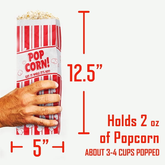Leak-Proof, Grease Resistant Popcorn Bags 500 Pack - 2 oz Paper Sleeves with Zip Closure, Nostalgic Red/White Design for Movie Themes, Carnivals & Fundraisers