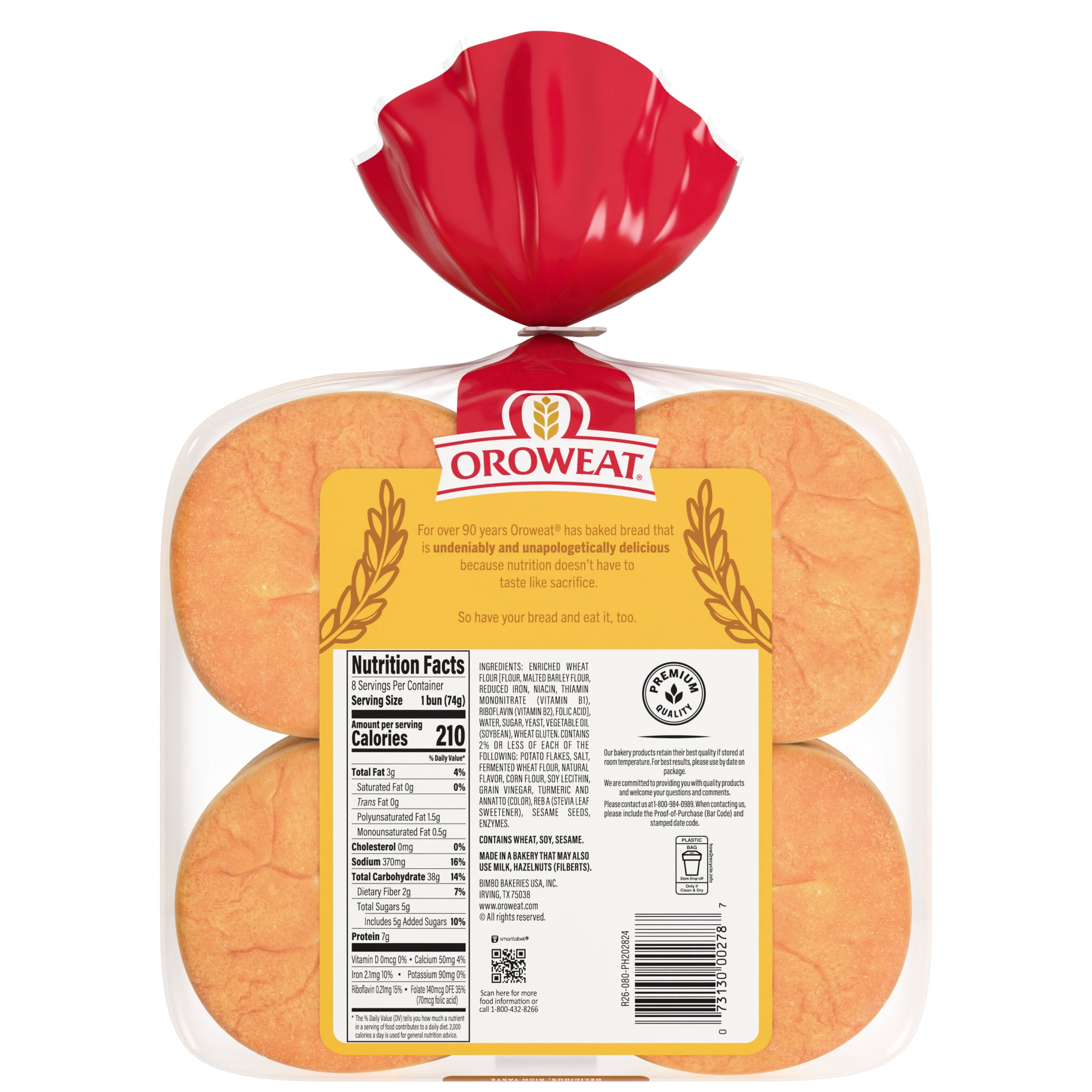 Oroweat Potato Buns, 8 count, 21 oz