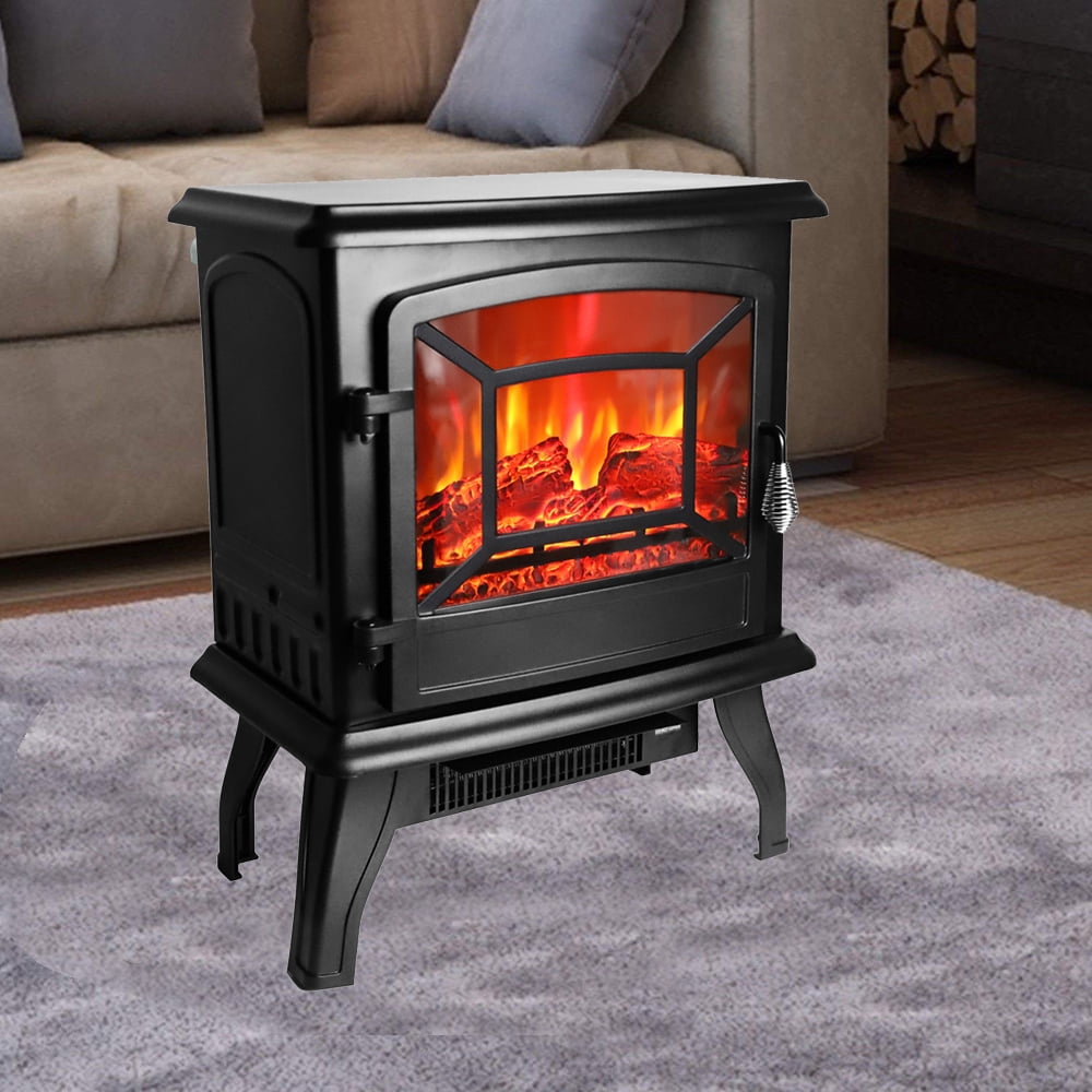 ZOKOP 1400W Free Standing Electric Fireplace Heater Fire Stove Flame