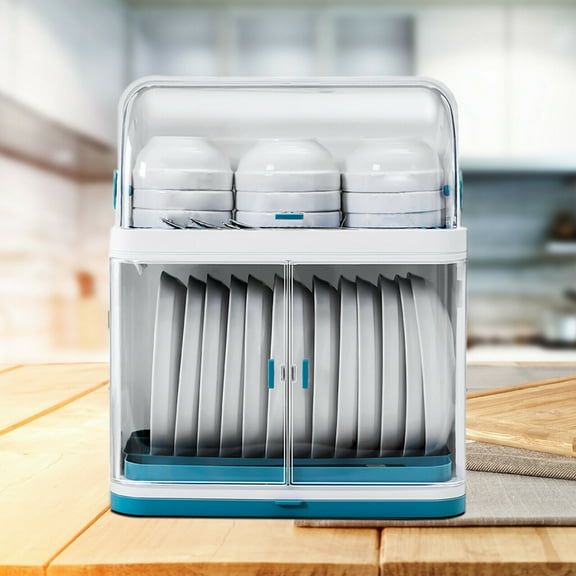 2-Tier Kitchen Dish Drying Rack Storage Cup Dishware Drainer Holder Organizer w/ Clear Lid