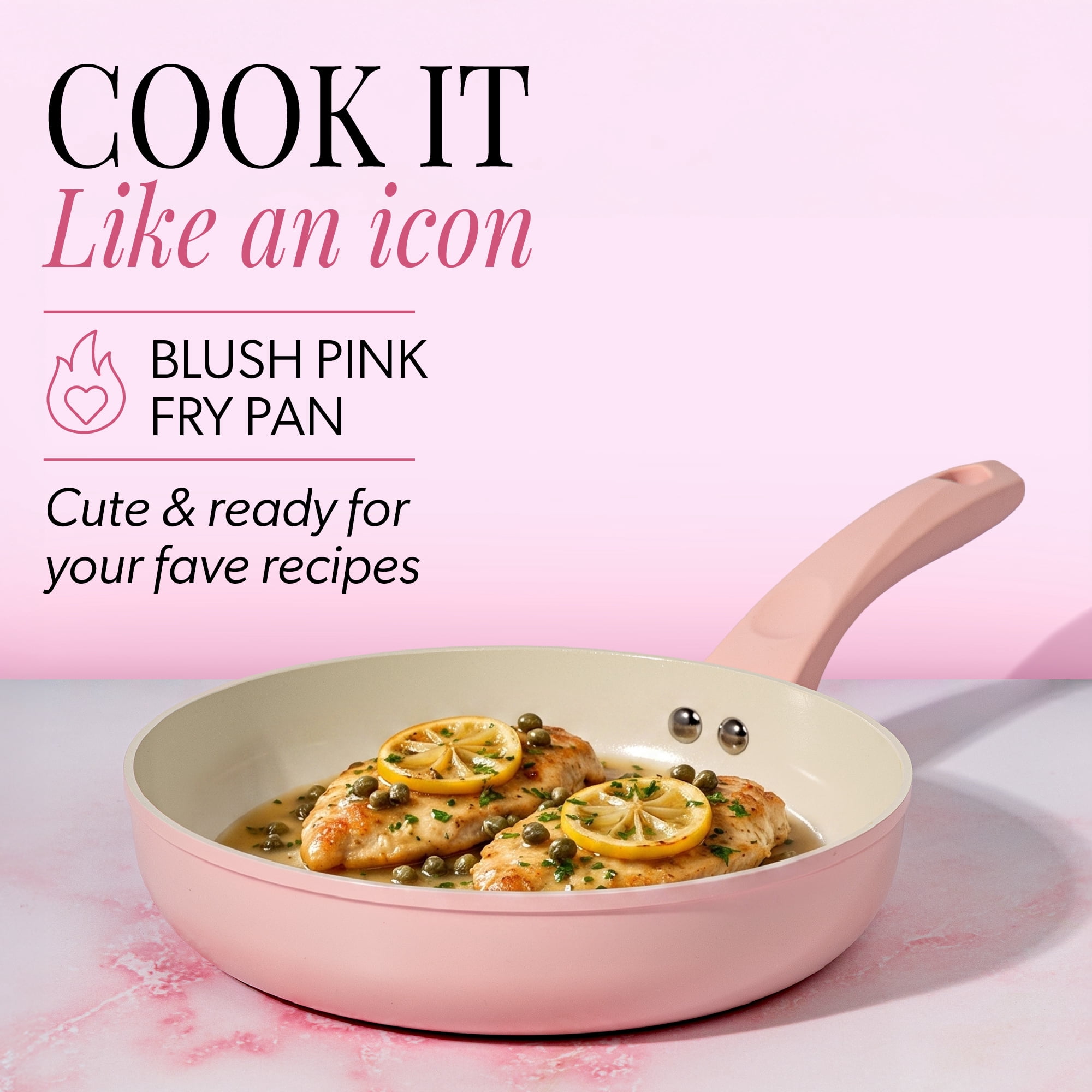 Paris Hilton 9.5-inch Fry Pan, Cast Aluminum, Clean Ceramic Nonstick Coating, Dishwasher Safe, Pink