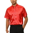 thumbnail image 4 of INSPIRE CHIC Satin Shirts for Men's Short Sleeves Collared Summer Button Down Shirts Red XL, 4 of 4
