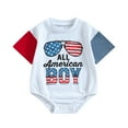 thumbnail image 2 of Miaouyo Toddler Baby Boys 4th of July Romper, Infant Boys Short Sleeve Crew Neck Letters Print Summer Bodysuit for Independence Day, 0-24 Months, 2 of 10