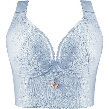 WNYEIME Push Up Bras for Women Comfort Full Coverage Lace Bra Smooth Back Lifting Plus Size Bra Everyday Breathable Wide Strap Bra Gray 38CDE