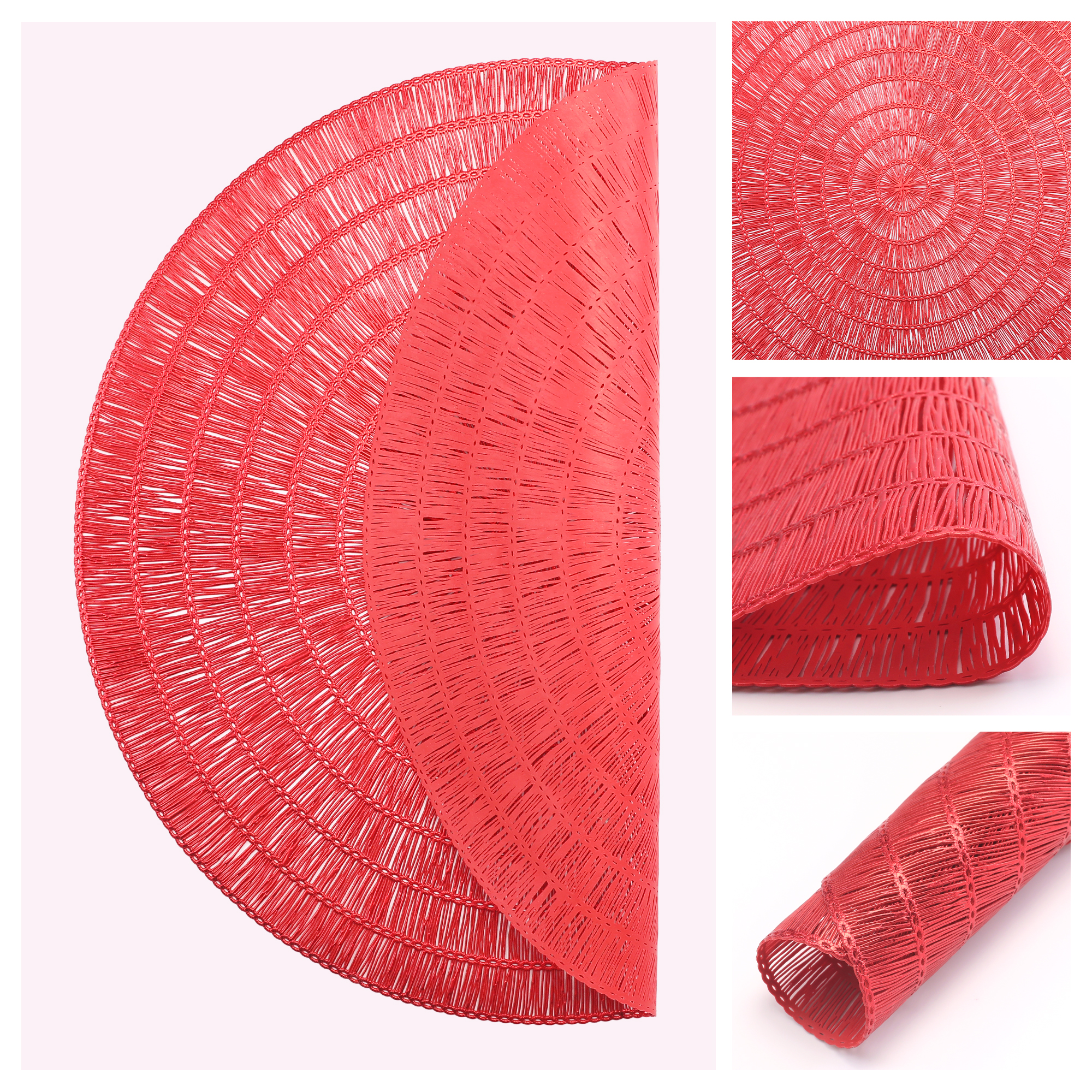 Unique Bargains Set of 6 Rustic Woven Placemats for Dining Table Decor Indoor Red