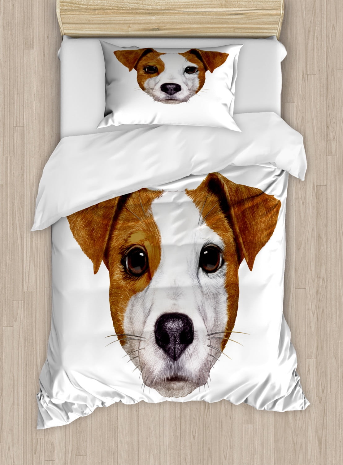 Jack Russell Duvet Cover Set, Detailed Portrait of Hand Drawn Dog