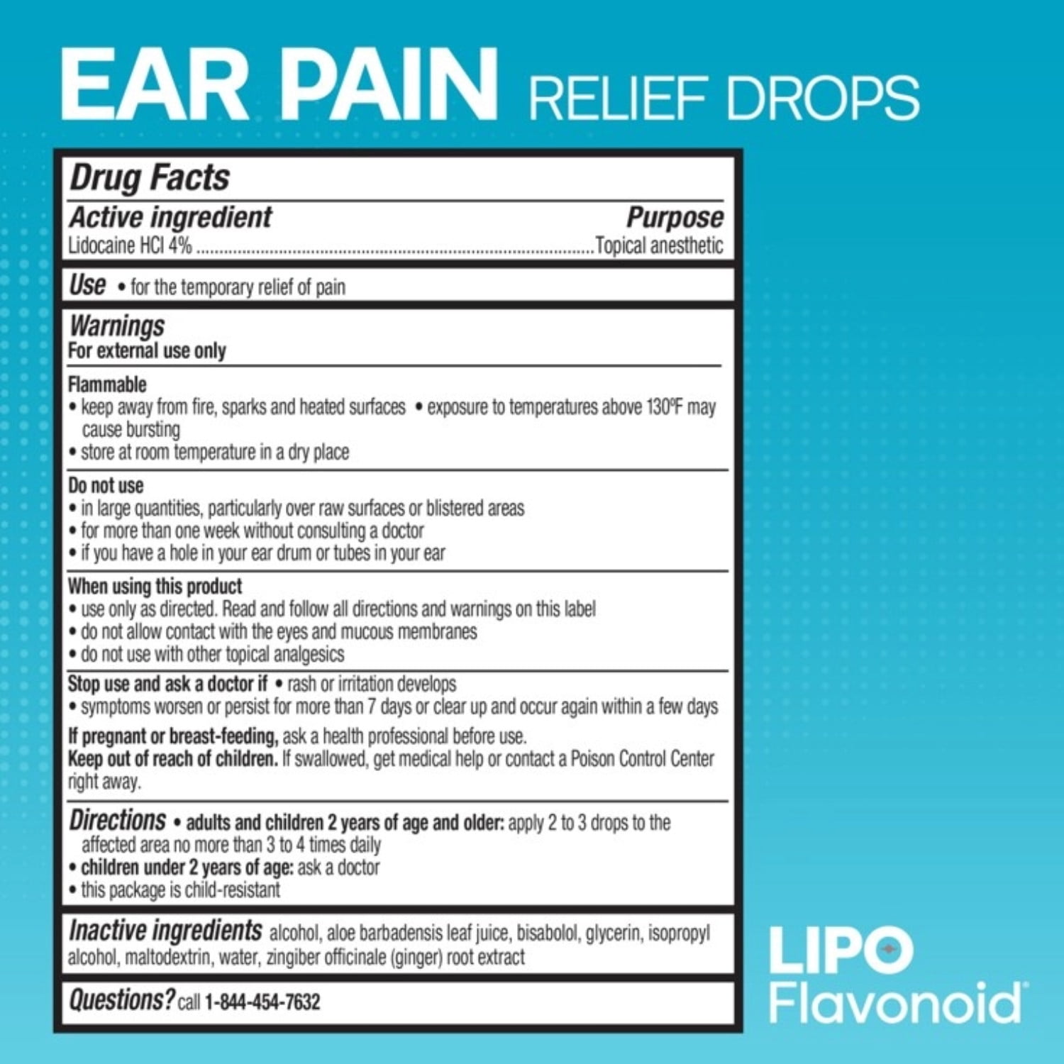 (3 pack) Lipo Flavonoid Ear Pain Relief Drops with 4% Lidocaine, Fast Acting, 12.5mL