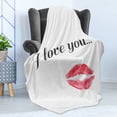 thumbnail image 4 of I Love You Soft Flannel Fleece Throw Blanket, Grunge Style Seductive Female Smooch with Red Colored Lipstick, Cozy Plush for Indoor and Outdoor Use, 70" x 90", Dark Coral Grey, by Ambesonne, 4 of 5