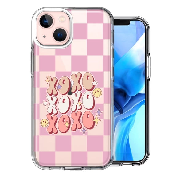 MUNDAZE Apple iPhone 13 Mini Retro Pink Checkered XOXO Vintage 70s Style Hippie Valentine Love Double Layer Phone Case Cover