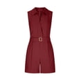 thumbnail image 5 of RYDCOT Rompers for Women V Neck Sleeveless Bodycon Short Pants Jumpsuits with Belt and Pockets Wine, 5 of 7