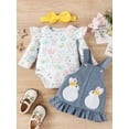 thumbnail image 3 of Biekopu Baby Girls 3Pcs Easter Outfits Romper + Bunny Suspender Skirt + Headband Set Newborn Clothes, 3 of 9
