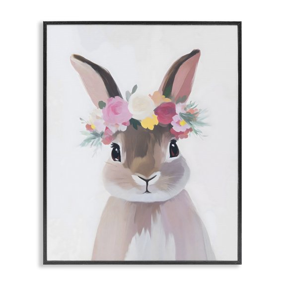Stupell Industries Flower Crown Rabbit Black Framed Giclee Art, design by The Prints Vibe