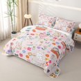thumbnail image 3 of jejeloiu Pink Cat Colorful Floral Quilt King Kids,Sweet Garden Kitten Cartoon King Coverlet Set For Girls,3-Piece, 3 of 7