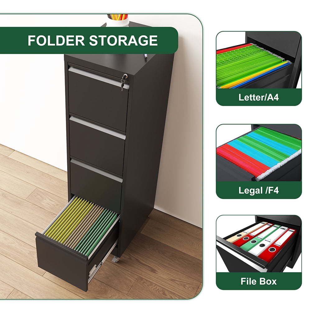 YINGYING 4 Drawer File Cabinet with Lock and Card Slot, Office Home Narrow Vertical Filing Cabinet for A4 Legal/Letter Size for Home, Office