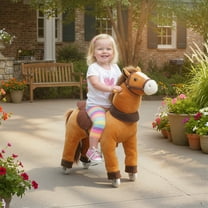 Qaba Ride on Horse for Kids 3-5 Years, 29.5 Inch Height Plush Riding Pony, Walking Horse Animal with Rolling Wheels for Active Play, Dark Brown