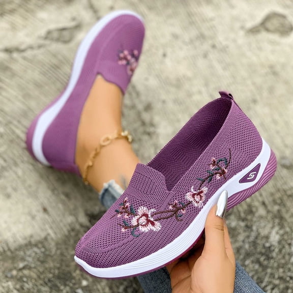 Caywon Women Loafers Sneakers, Embroidered Floral Mesh, Breathable Lightweight Casual, Comfortable Ladies Shoes Zapatillas Mujer
