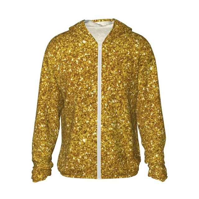 Vsdgher Sweat à Capuche Imprimé Paillettes Dorées pour Hommes Femmes, Manches Longues Protection Solaire Pêche Course Natation-Grand