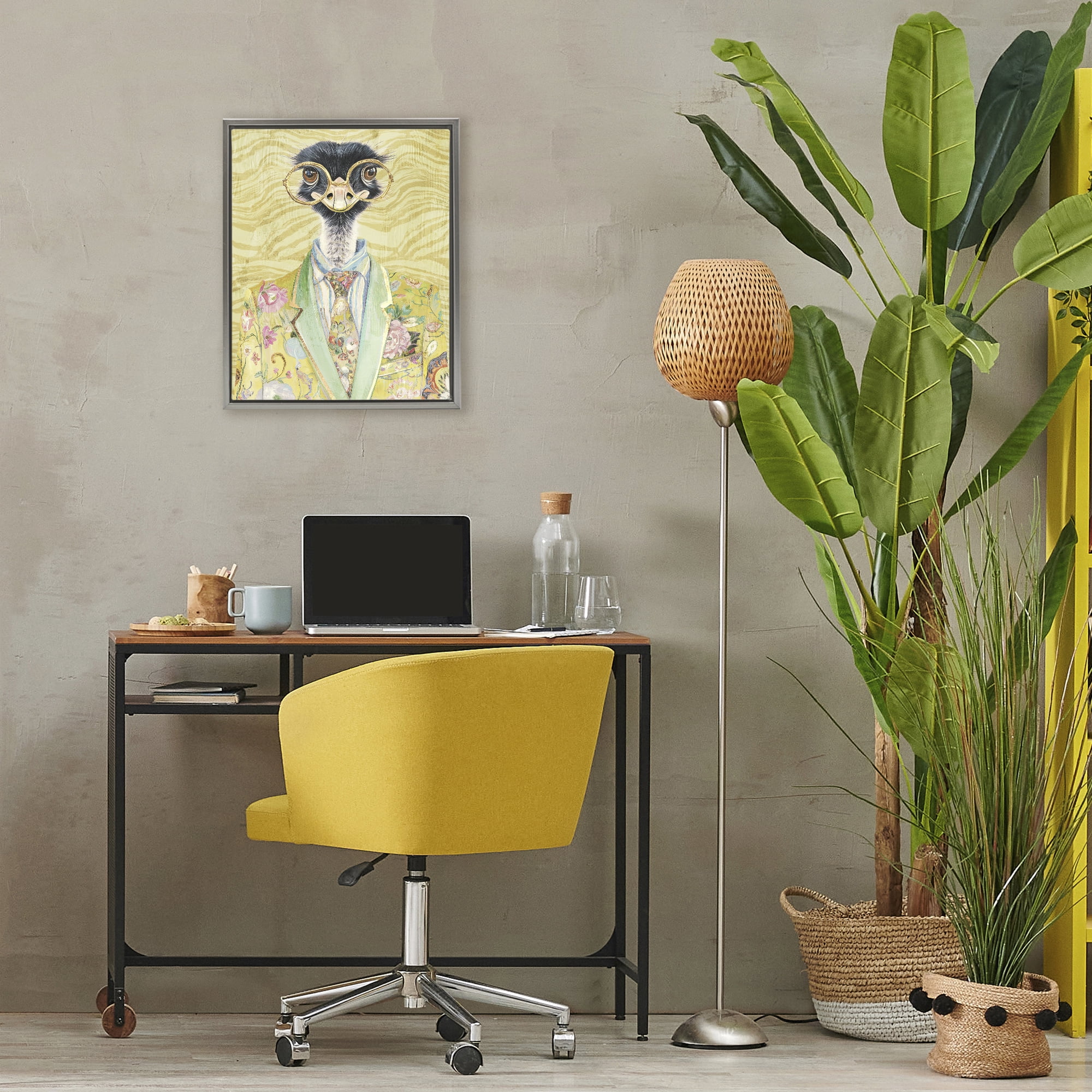 Stupell Industries Dandy Ostrich Portrait Gray Framed Floater Canvas Wall Art, design by Svetlana Aleynikova