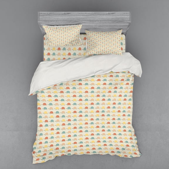 Ambesonne Turtle Bedding Set 4 Pcs, Hand Drawn Happy Turtles, Queen, Multicolor