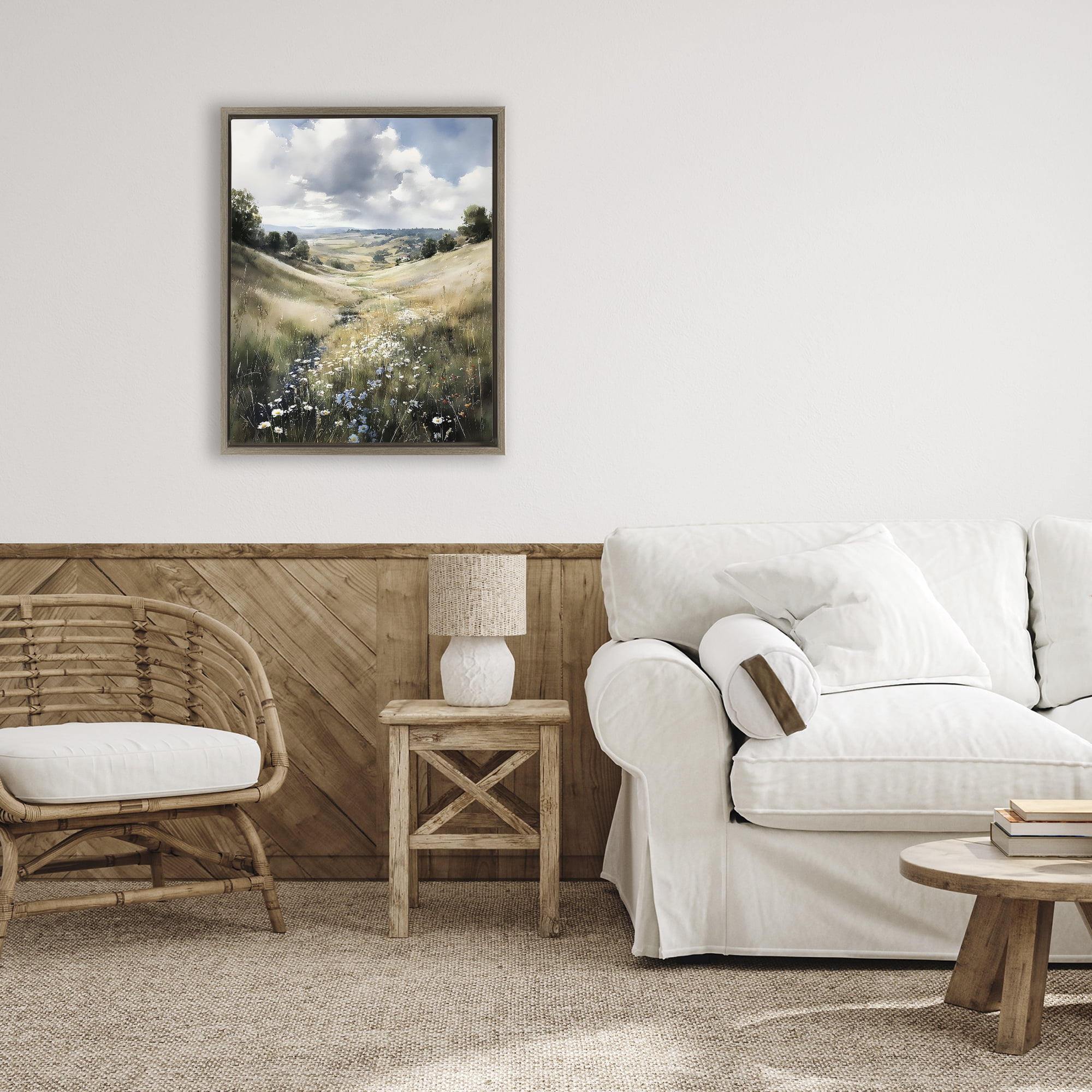Stupell Industries Floral Valley of Wild Daisies Brown Framed Floater Canvas Wall Art, design by Franklyn Gregory