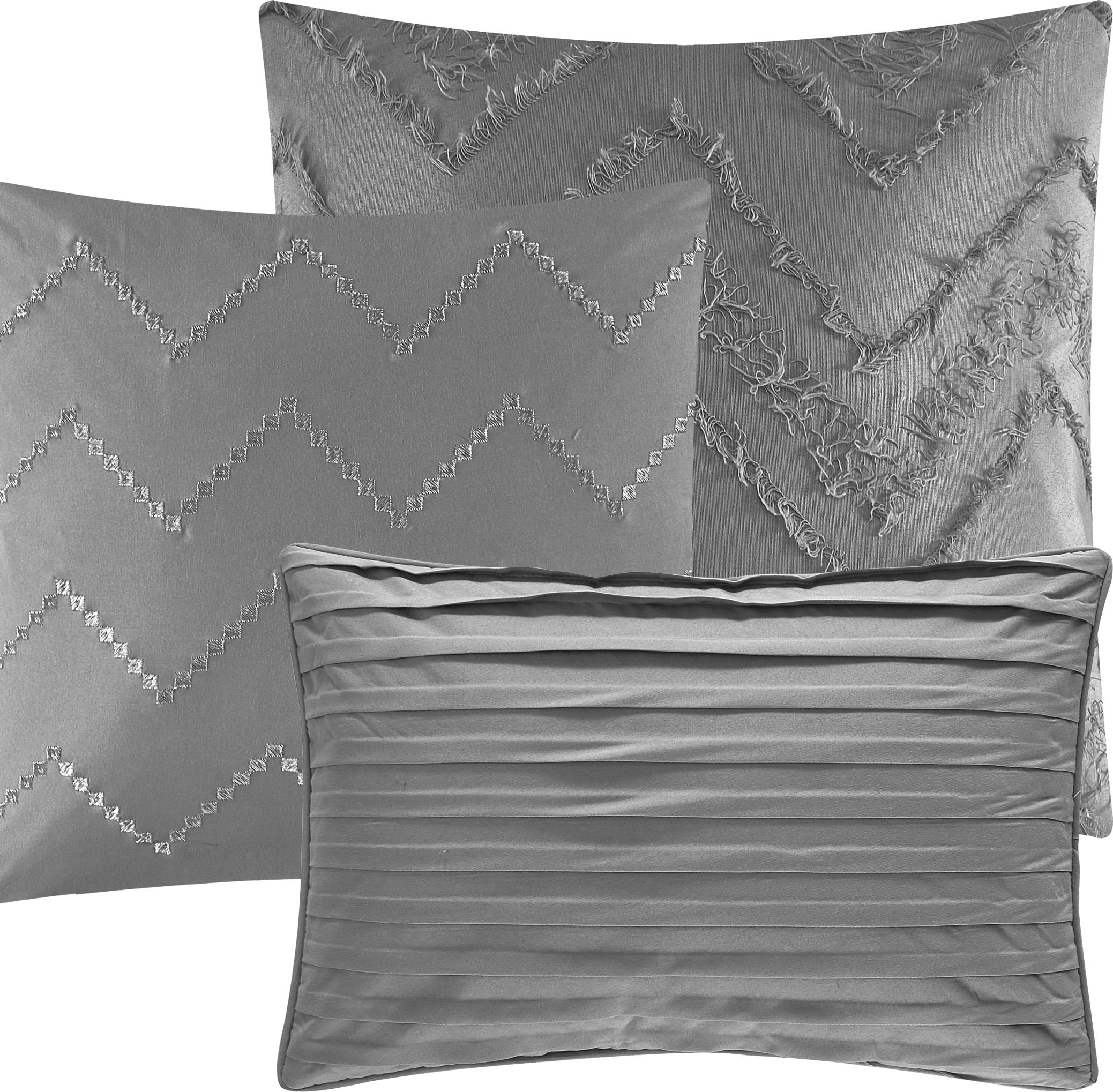 Lanco Chevron Shabby Chic 7 Piece Comforter Set Grey, Bed Size King, 100% Polyester Fill