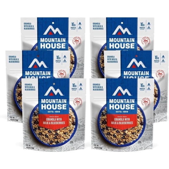 Mountain House Granola with Milk & Blueberries Pouch 6 Pack, 30 Years Shelf Life