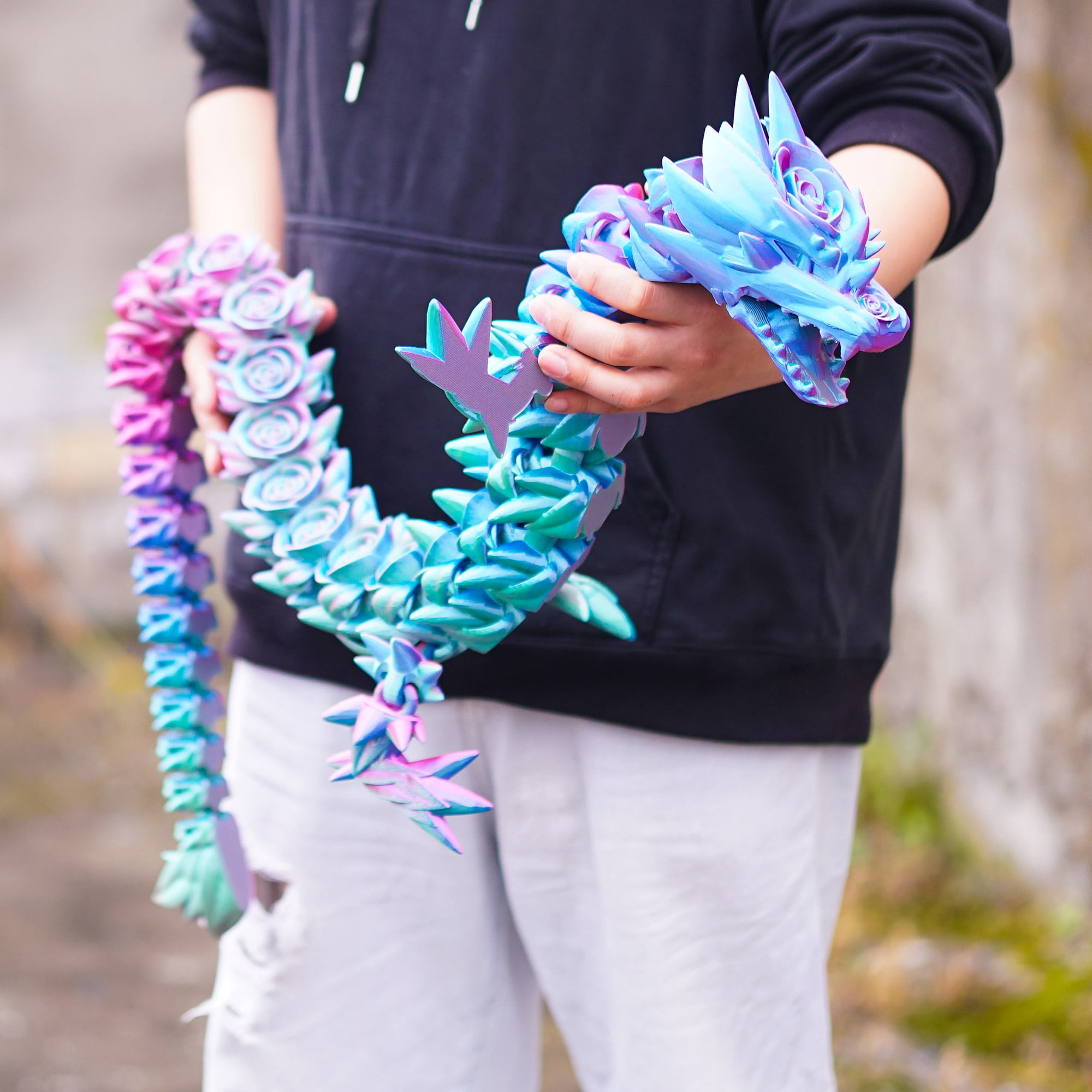 47.5inch 3D Printed Rose Dragon,Flexible Joint Animal lacertid Figurines,Realistic Eyes, Home Office Decor,Fidget Toy for Adults Teens Boy Festival Gifts