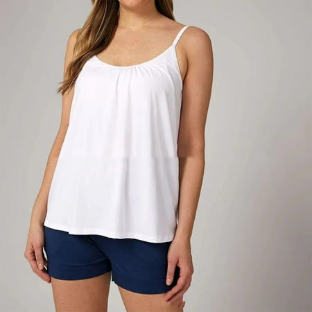 Meichang Camisole Tops for Women Built in Bra Spaghetti Strap Tank Top Basic Solid Loose Fit Modal Cami Shirts Casual Padded Camisole Tank Tops