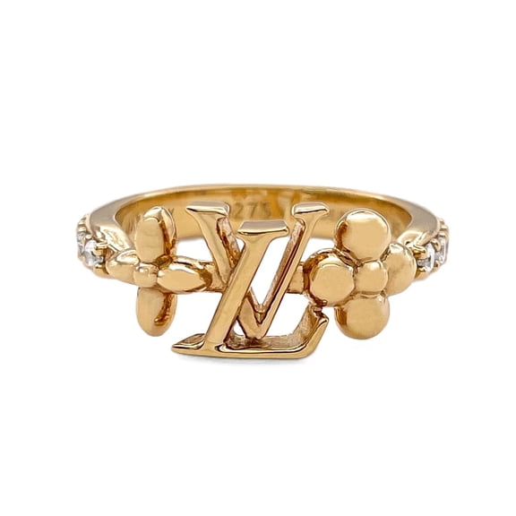 Pre-Owned LOUIS VUITTON LV Iconic Ring - Monogram M1461X Metal Rhinestone XS Gold Women's
