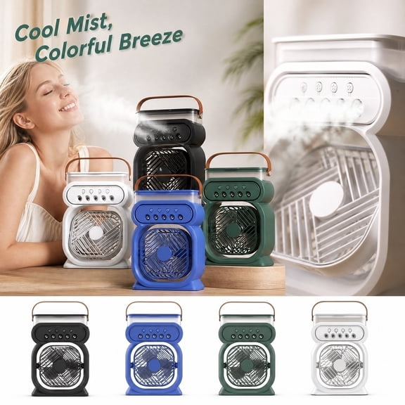 Swamp Cooler Air Portable, Portable Evaporative Air Cooler, Air Cooler for Bedroom, Portable Mist Fan, 7X3X9 in Compact 1Pc Unit with Top Carry Handle, Push-Button, and 5 Built-In