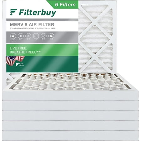 

Filterbuy 24x24x2 Air Filter MERV 8 Dust Defense (6-Pack) Pleated HVAC AC Furnace Air Filters Replacement (Actual Size: 23.38 x 23.38 x 1.75 Inches)