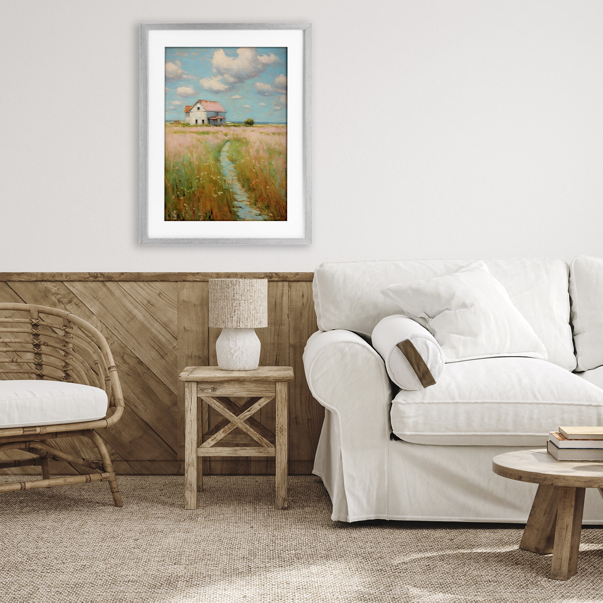 Stupell Industries House in Field of Flowers Gray Framed Print Under Glass, design by Creative Studio