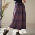thumbnail image 5 of IWRICH Women's Vintage Plaid Pleated Wool Skirt Elastic Waist A-Line Midi Long Swing Skirt with Pockets Purple XL, 5 of 7