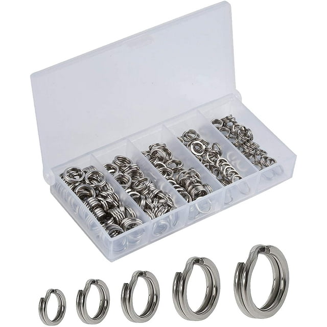 czcpp-250pcs Fishing Split Rings Assortment Kit, Stainless Steel Double Flat Wire Snap Ring Lure Tackle Connector