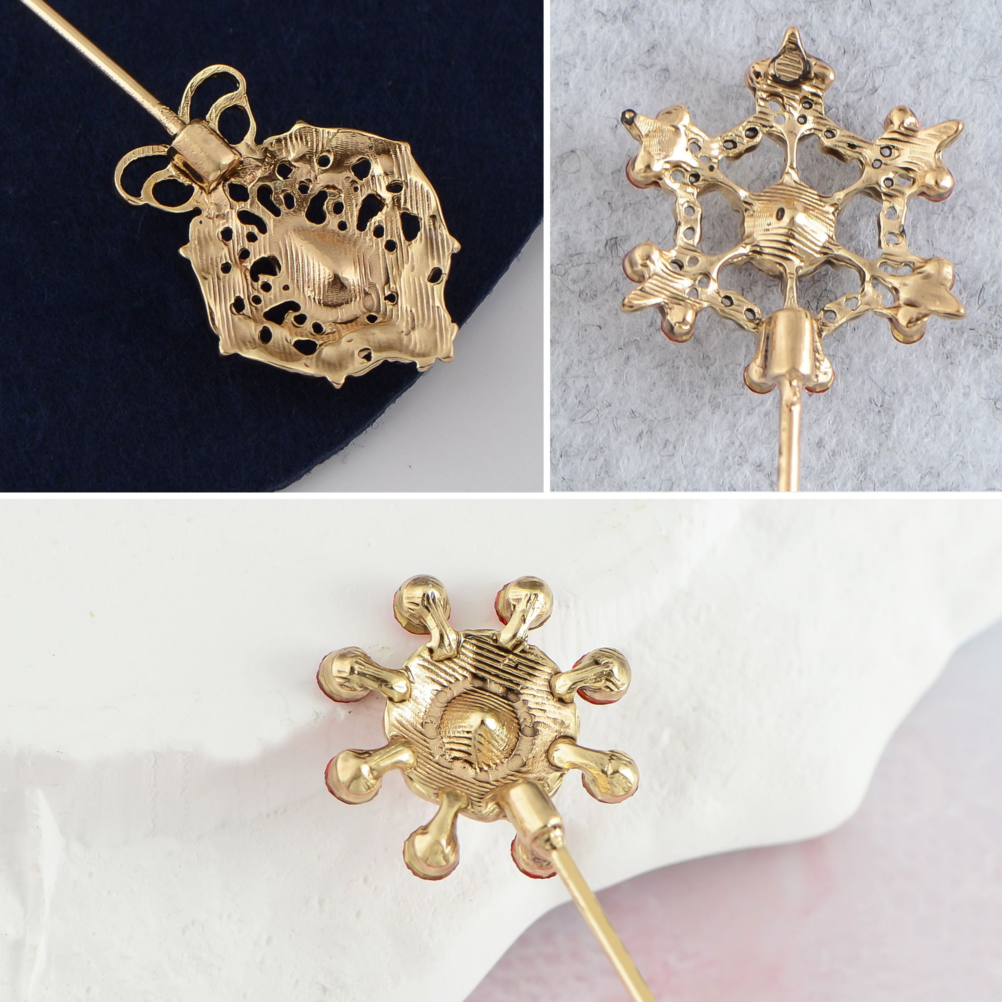 Vintage 3Pcs Long Stick Hat Pins Crystal Flower Butterfly and Pearl Details for Classic Hat Lapel and Scarf Accessorizing - 3pcs Flower